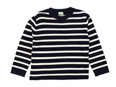 FUB dark navy/ecru stribet strikbluse merinould